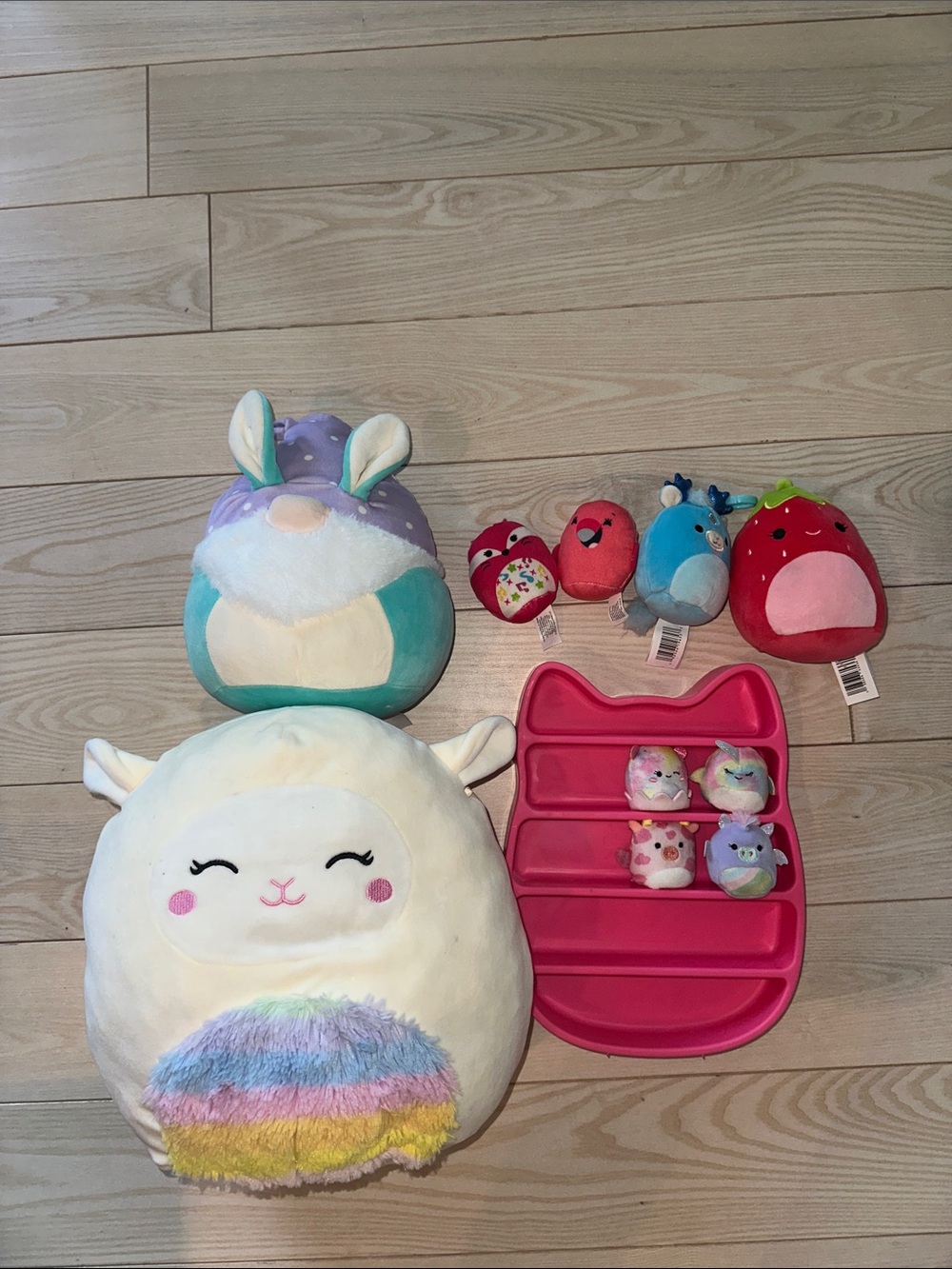 Plush Rainbow Lamb and Assorted Pastel Plush Toy Set - White, Rainbow, Pink